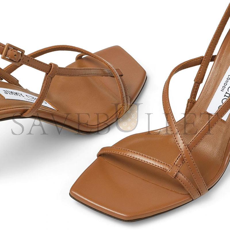 JIMMY CHOO ETANA 80 TANTORTOISE NAPPA LEATHER SANDALS ETANA80CDR